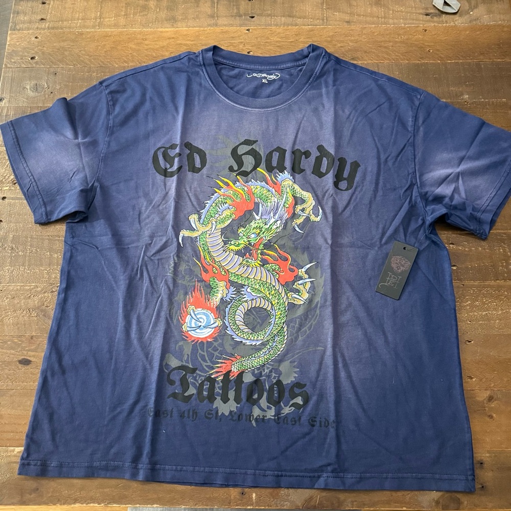 Ed Hardy Blue Graphic T-Shirt for Men NWT